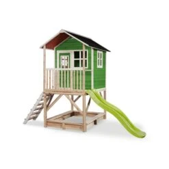 EXIT TOYS EXIT Loft 500 Holzspielhaus - Grün Klares Design - Mit Sandkasten, Rutsche & Geländer