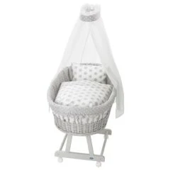 Alvi Birthe Stubenwagen Silbergrau Komplettset Matratze, Himmelstange Und Garnitur Stars