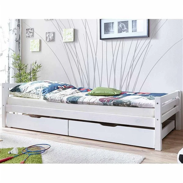 Ticaa Mario Einzelbett Kiefer Weiß 90 X 200 Cm Inkl. 2 Schubkästen - Massivholz 1 Ticaa Mario Einzelbett Kiefer Weiß 90 X 200 Cm Inkl. 2 Schubkästen - Massivholz