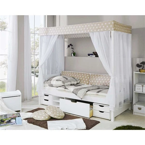 Ticaa Himmelbett Stern Beige Kiefer Weiß Inkl. Regalelement & Tüll-Textilien - 90 X 200 Cm 1 Ticaa Himmelbett Stern Beige Kiefer Weiß Inkl. Regalelement & Tüll-Textilien - 90 X 200 Cm