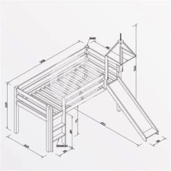 Relita ALEX Halbhochbett Buche Massiv Natur Mit Rutsche Und Turmhalterung - Frachtfrei -Babyprodukte alex bemassung 1