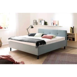 Meise Möbel Amelie Polsterbett Stoffbezug Eisblau Holzfuß Graphit 180 X 200 Cm