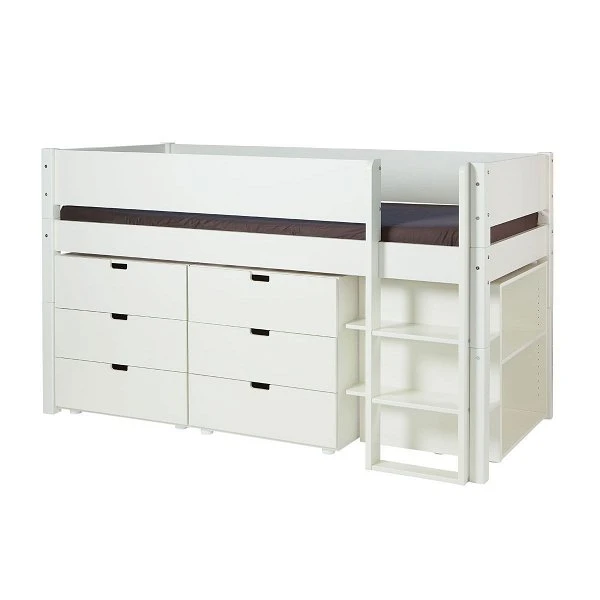 Manis-h Halbhohes Bett ARN 90x200 Cm Einfarbig Inkl. Kommoden & Regal - 20 Farben Wählbar