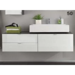 Trendteam Beach Hänge-Waschbeckenunterschrank 140x50x53 Cm Grau/weiß Inkl. Aufsatzwaschbecken