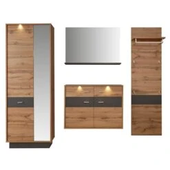 Trendteam Coast Garderoben-Set 4-teilig Inkl. Beleuchtung Wotan Eiche / Grau Melamin