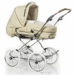 HESBA Condor Coupe Kinderwagen Außen 298 Innen 718 Räder Weiß 30 Cm, Ledergriff Braun