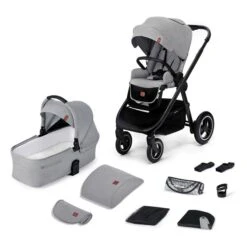Kinderkraft EVERYDAY 2in1 Kinderwagen Light Grey Inkl. Adapter, Fußsack, Sonnensegel & Regenschutz