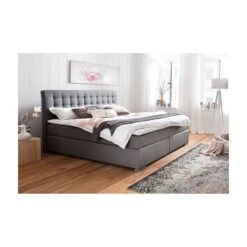 Meise Lenno Boxspringbett 200 X 200 Cm Grau Stoff Kopfteil Gesteppt & Gratis Lieferung