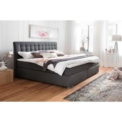 Meise Lenno Boxspringbett 180 X 200 Cm Anthrazit Stoff Kopfteil Gesteppt & Gratis Lieferung