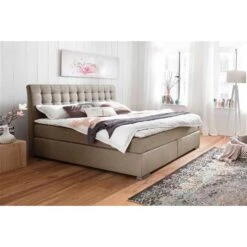 Meise Lenno Boxspringbett 180 X 200 Cm Beige Stoff Kopfteil Gesteppt & Gratis Lieferung