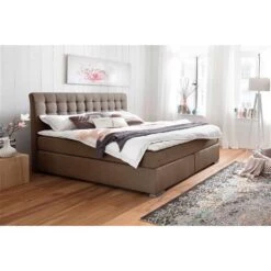Meise Lenno Boxspringbett 200 X 200 Cm Braun Stoff Kopfteil Gesteppt & Gratis Lieferung
