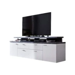 Trendteam Mood TV-Lowboard Weiß Melamin / Stone Dunkel