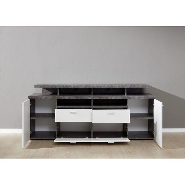 Trendteam Mood TV-Lowboard Weiß Melamin / Stone Dunkel 2 Trendteam Mood TV-Lowboard Weiß Melamin / Stone Dunkel – Bild 2