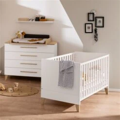 Paidi Oscar Sparset Kreideweiß/Eiche-Nebraska Babybett & Wickelkommode - Zum Aktionspreis