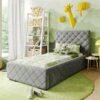 Nature Kid Viana Polsterbett Velour Grau 90 X 200 Cm Mit Bettkasten