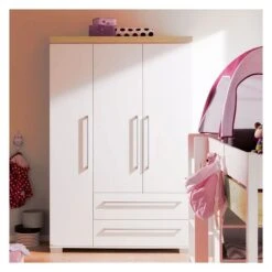 Paidi Kira Kleiderschrank 3T, 2S Eiche-Nebraska Fronten & Korpus Kreideweiß - Versandkostenfrei