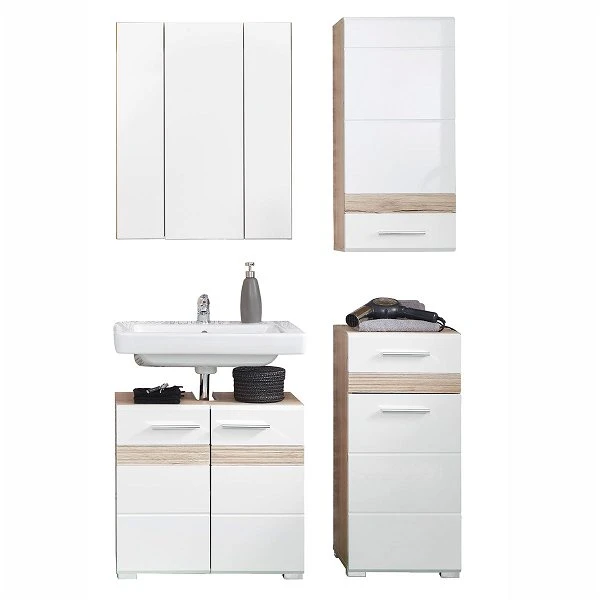 Trendteam Set-One Bad Kombination 4-teilig Weiß / Eiche 1 Trendteam Set-One Bad Kombination 4-teilig Weiß / Eiche