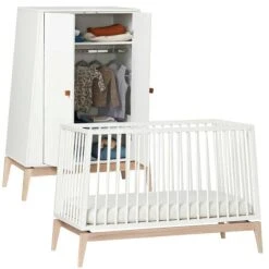 Leander Luna Kinderzimmer Sparset Weiß/eiche Babybett Und Kleiderschrank Konfigurierbar