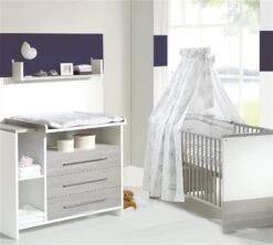 Schardt Eco Silber Sparset Inkl. Umbauseiten Kinderbett & Wickelkommode - Pinie Silber/weiß