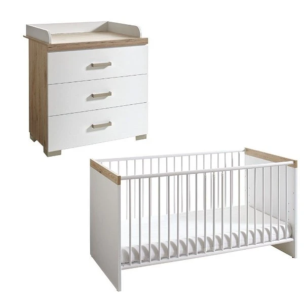 Transland Hilja Sparset Eiche-Bordeaux/kreideweiß Babybett 70x140 Cm & Wickelkommode 1 Transland Hilja Sparset Eiche-Bordeaux/kreideweiß Babybett 70x140 Cm & Wickelkommode