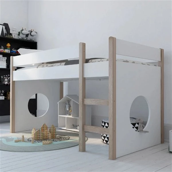 Nature Kid Finn Hochbett Weiß/natur Mit 2 Bullaugenpaneelen Liegefläche 90 X 200 Cm 2 Nature Kid Finn Hochbett Weiß/natur Mit 2 Bullaugenpaneelen Liegefläche 90 X 200 Cm – Bild 2