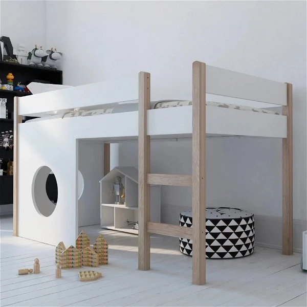 Nature Kid Finn Hochbett Weiß/natur Mit 2 Bullaugenpaneelen Liegefläche 90 X 200 Cm 1 Nature Kid Finn Hochbett Weiß/natur Mit 2 Bullaugenpaneelen Liegefläche 90 X 200 Cm